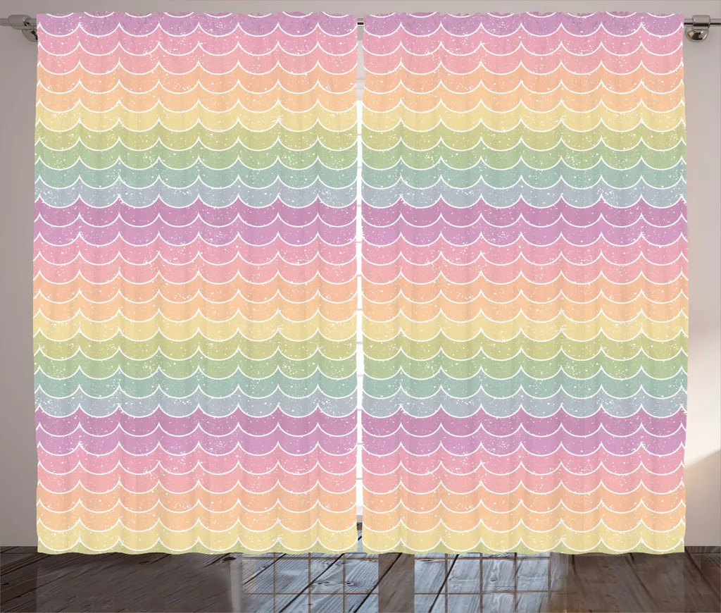 Rideau pour salon grande largeur 280x225 cm ambiance sirène et pastel
