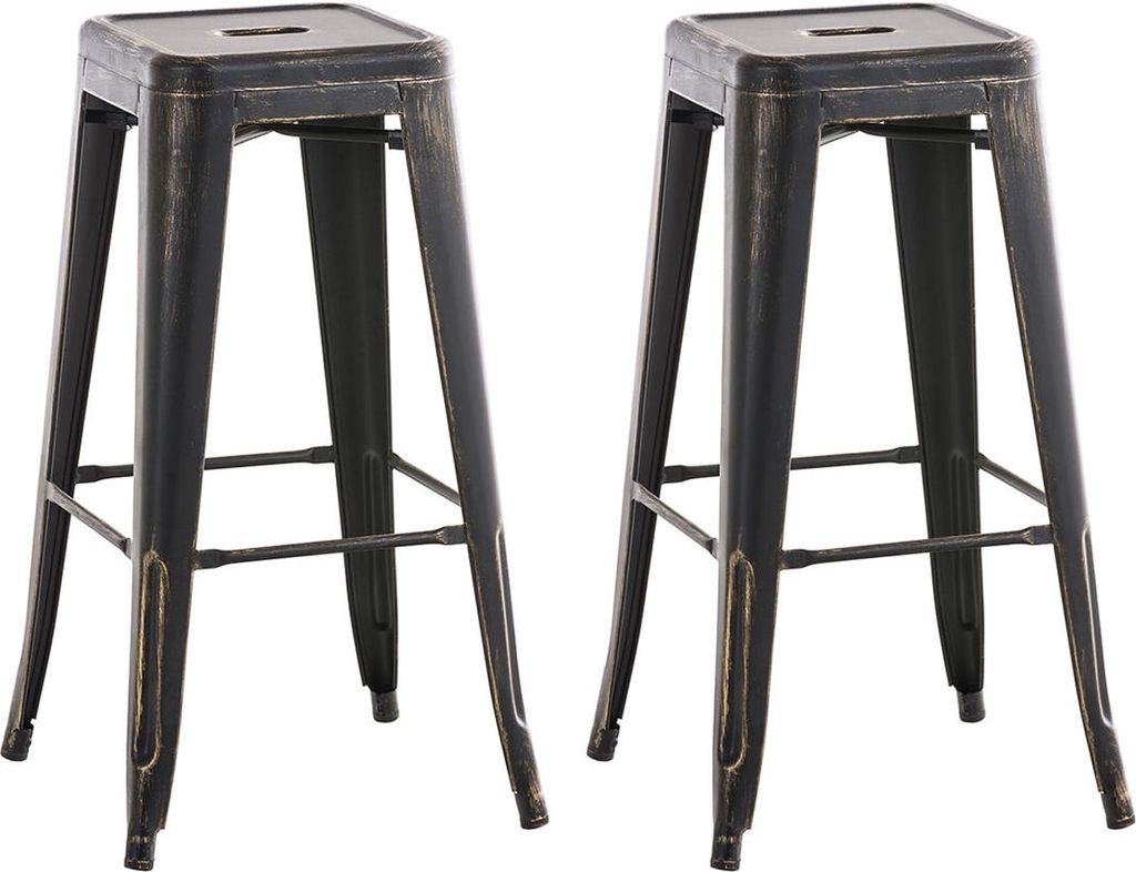 TPFLiving 2er Set Barhocker Joy Metall Schwarz-Gold