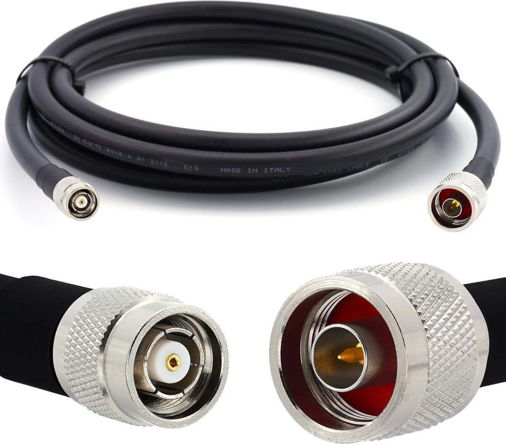 10m RP-TNC Stecker auf N Stecker Koaxialkabel — Vollkupfer HF400 Flexibles Verlängerungskoax 50 Ohm (LMR400 UF UltraFlex Äquivalent) — für W...