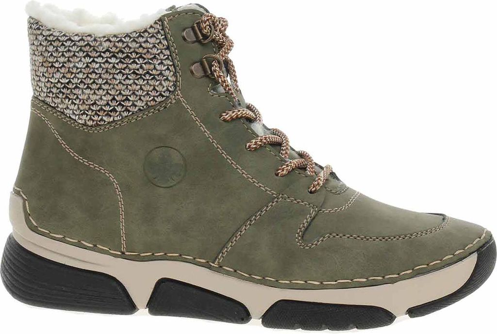 A studio shot of a green women's high-top sneaker boot.