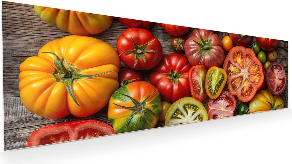 Glasbild 120x40cm in XXL für Wohnzimmer, Schlafzimmer Motiv Verschiedene Tomaten