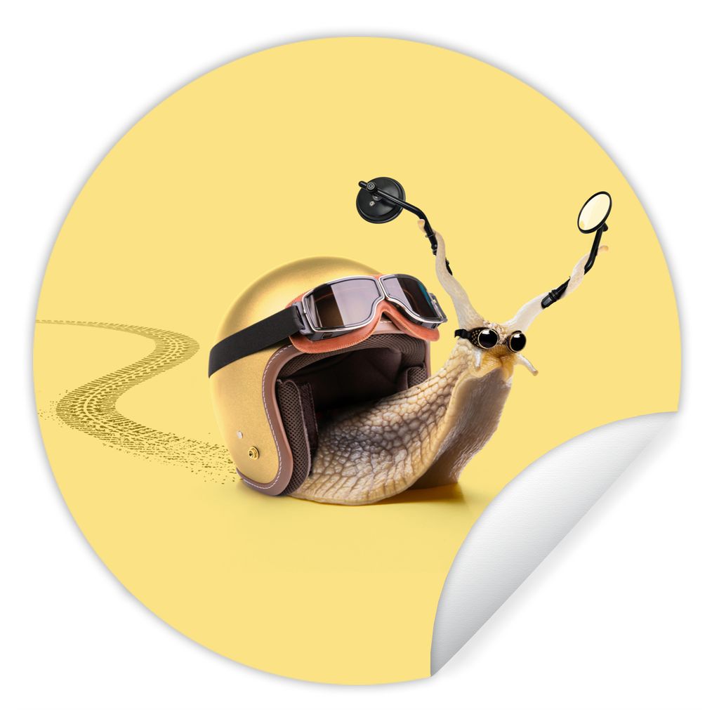 MuchoWow Runde Wandtattoo - Wandsticker Tapete Aufkleber Schnecke - Tiere - Helm - Gelb - Spiegel Ø 80 cm Selbstklebend und Repositionierbar - W...