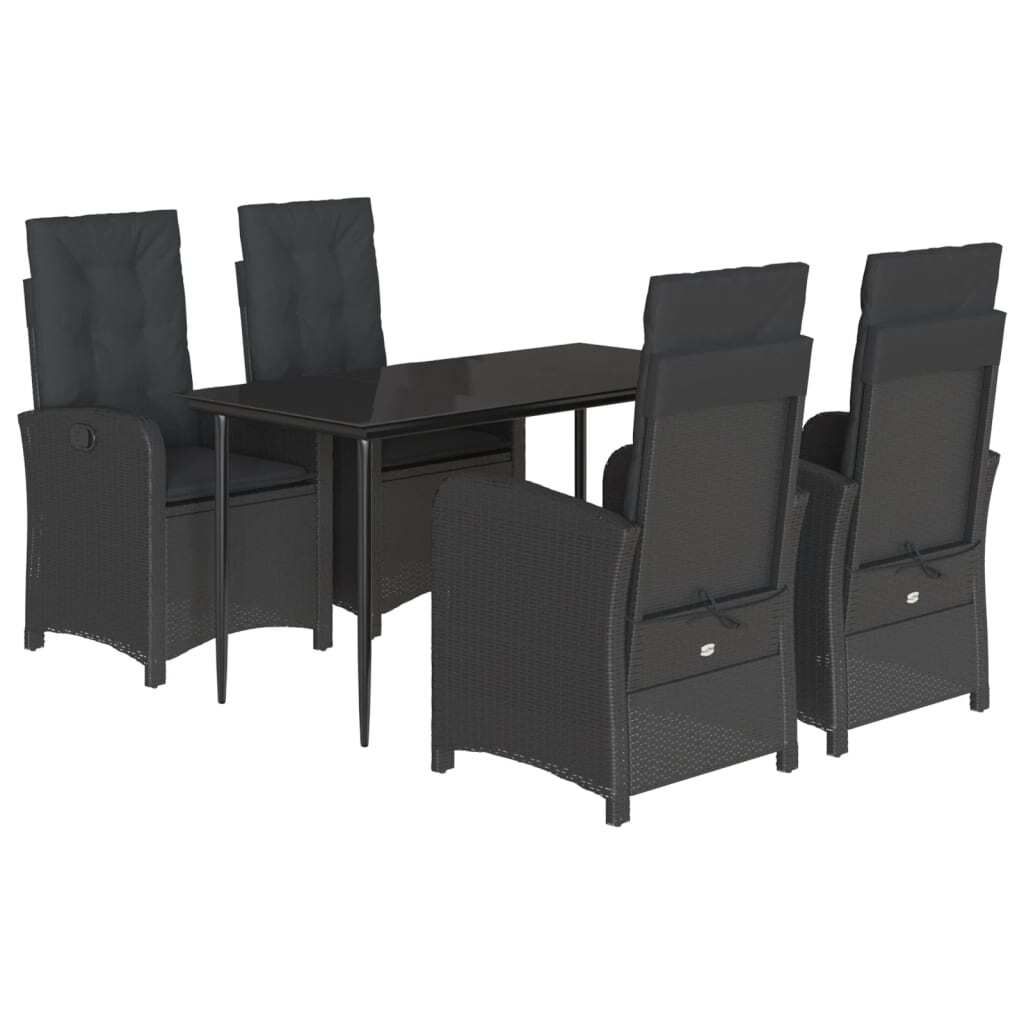 vidaXL 5-tlg. Garten-Essgruppe mit Kissen Schwarz Poly Rattan