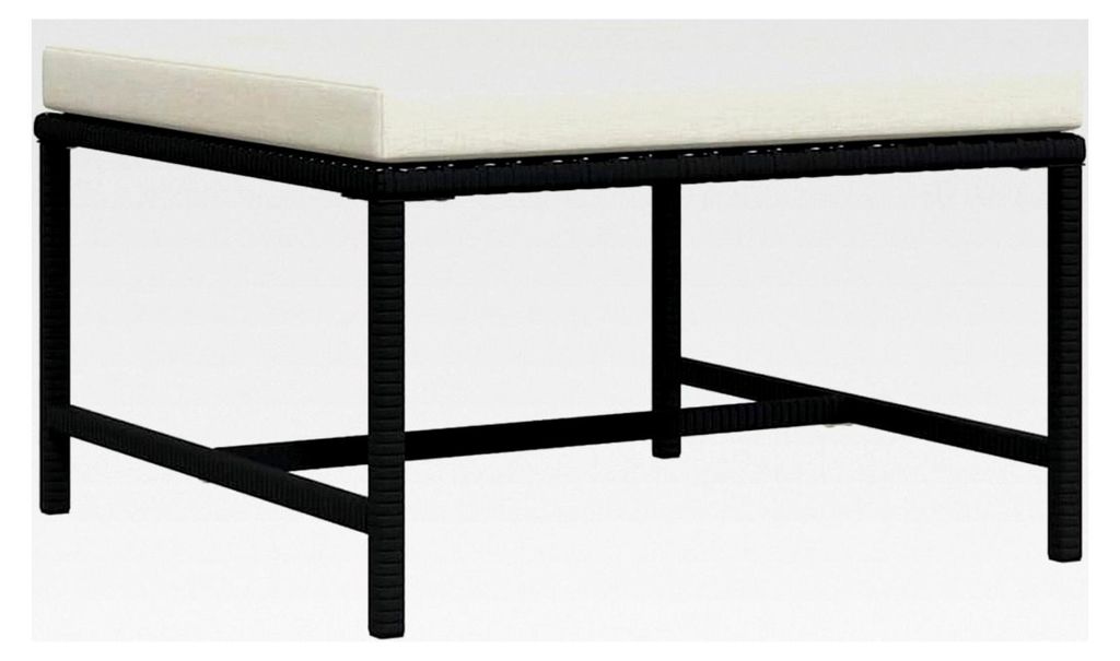 Modularer Fußhocker mit Kissen, Schwarz, PE-Rattan, 60x60x32 cm, Gartenmöbel, vielseitig als Couchtisch einsetzbar, für Outdoor Lounge Set, stra...