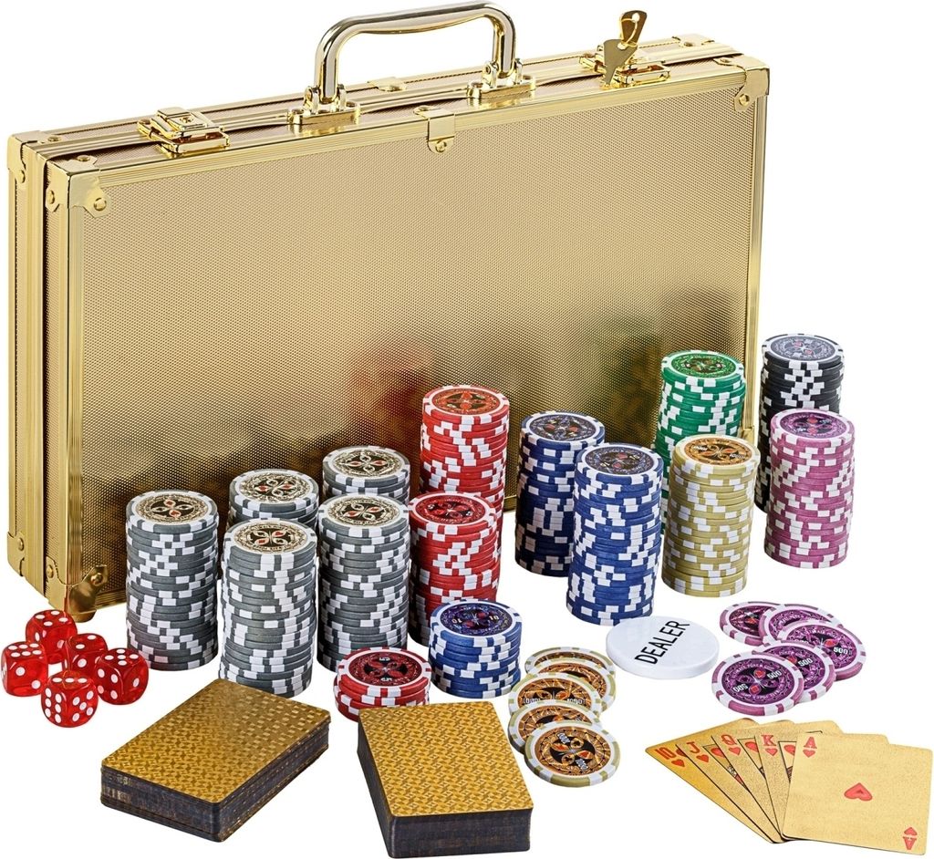 GAMES PLANET Pokerkoffer mit 300 Laser-Chips, Silver / Gold Produktbild 
