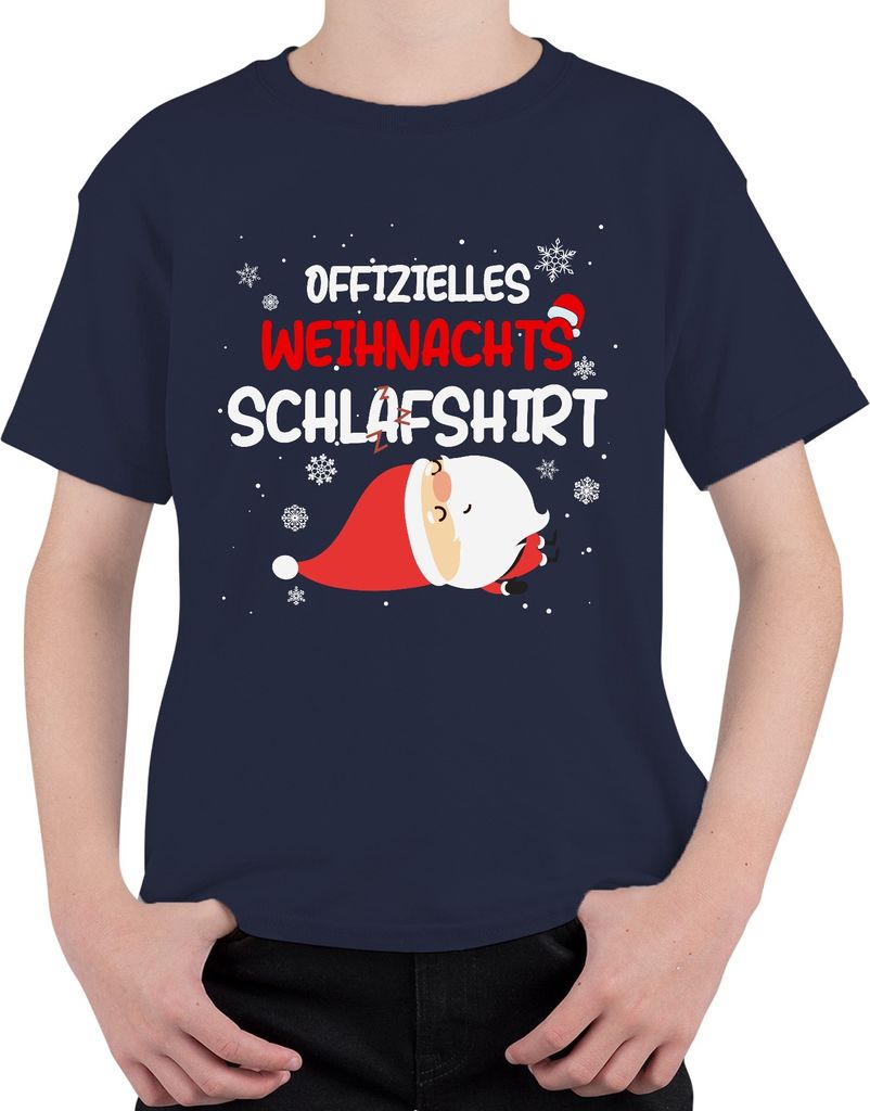 Offizielles Weihnachts-Schlafshirt Weihnachtsmann Santa - Weihnachten Xmas Christmas Uni Kinder T-Shirt, Navy, 152