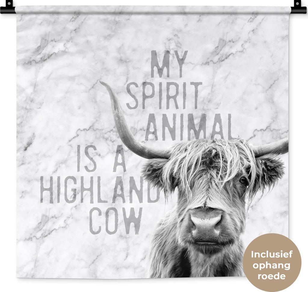 MuchoWow Wandteppich Wandbehang Marmor - Zitat - Schottisches Hochlandrind 60x60 cm Tapisserie Dekoration Wandtuch - Dekorationen - Wand Decke