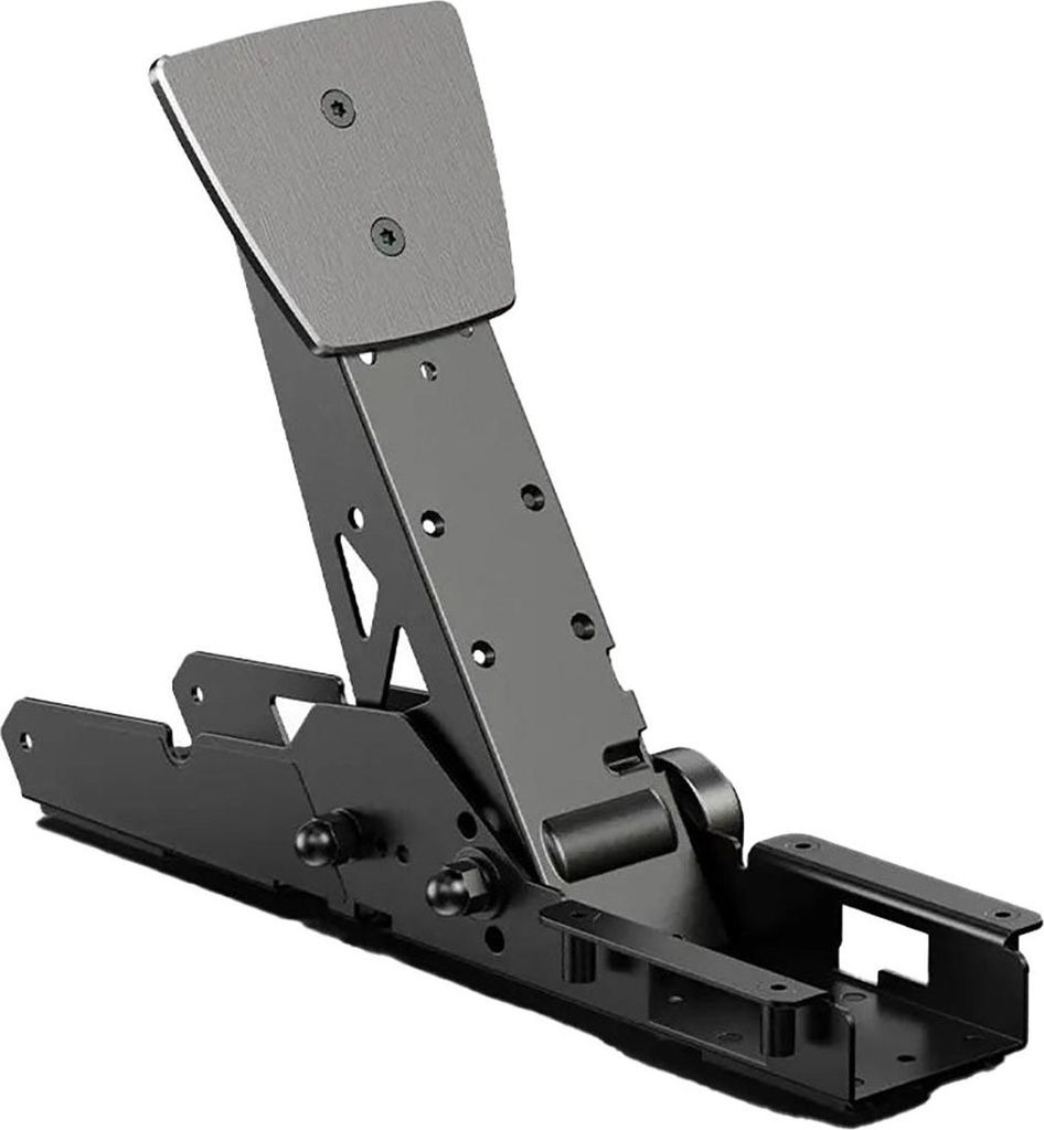 A close-up studio shot of a black and gray clutch pedal mechanism.