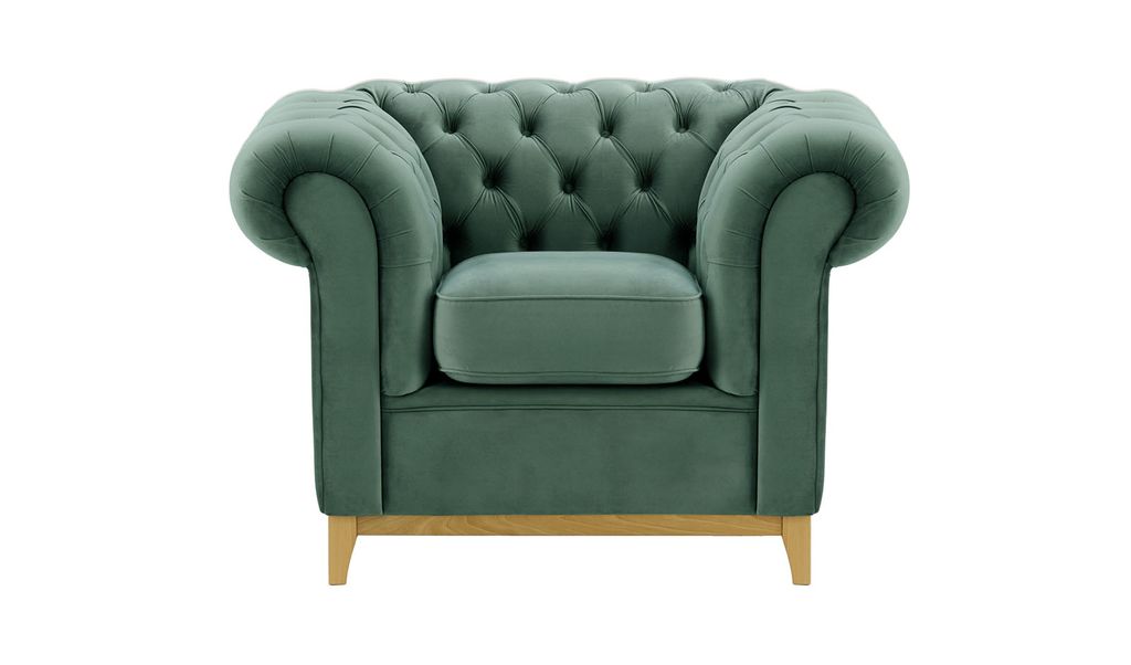 Sessel Chesterfield Wood - schmutziges Himmelblau - Velluto 12