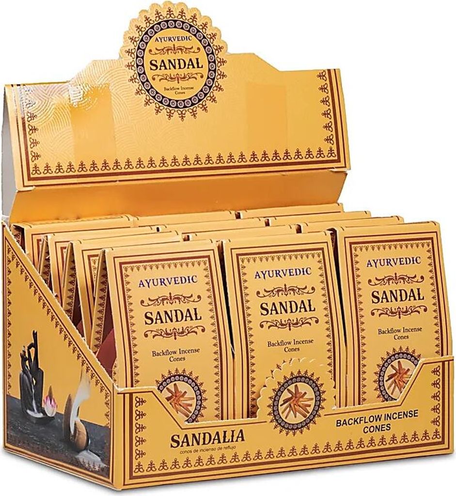 Räucher Set Ayurvedische Sandelholz Rückfluss Weihrauchkegel -- 30 g + Teelichth
