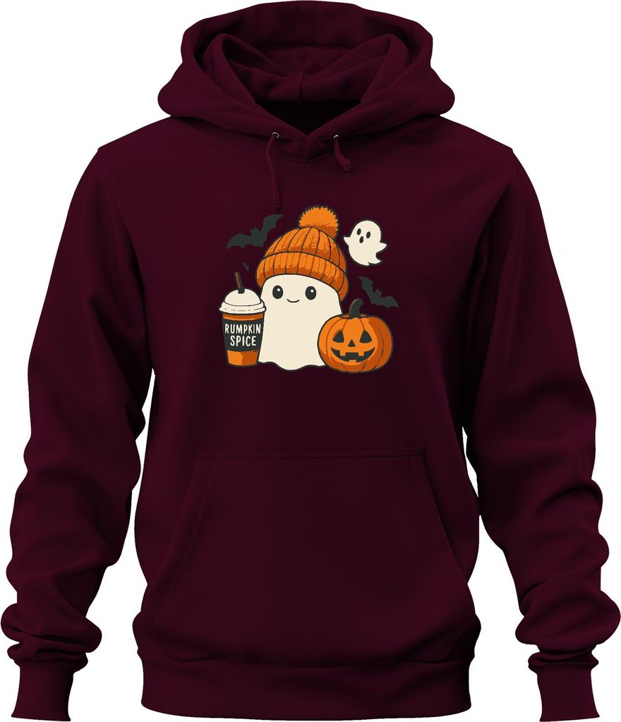 Rumpkin Spice Geist Kürbis Halloween Herbst Kaffee Mütze Süß Uni Hoodie Kapuzenpullover, Burgundy, XL