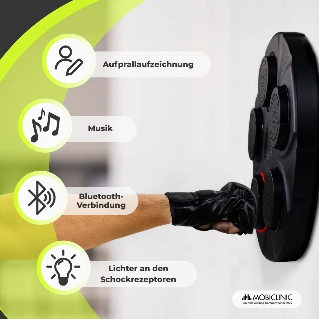 Machine boxe Bluetooth 9 modes avec lumières LED et gants Mobiclinic