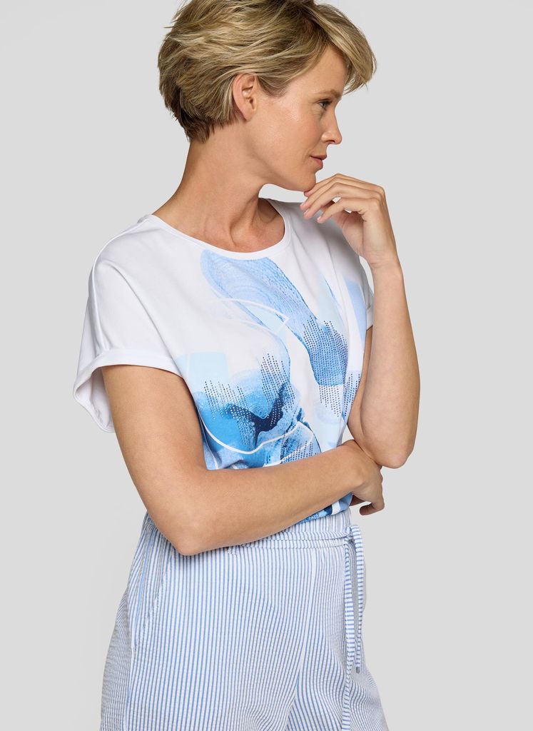 Rabe T-Shirt mit Rundhalsausschnitt, überschnittenen Schultern und Aquarell-Frontprint