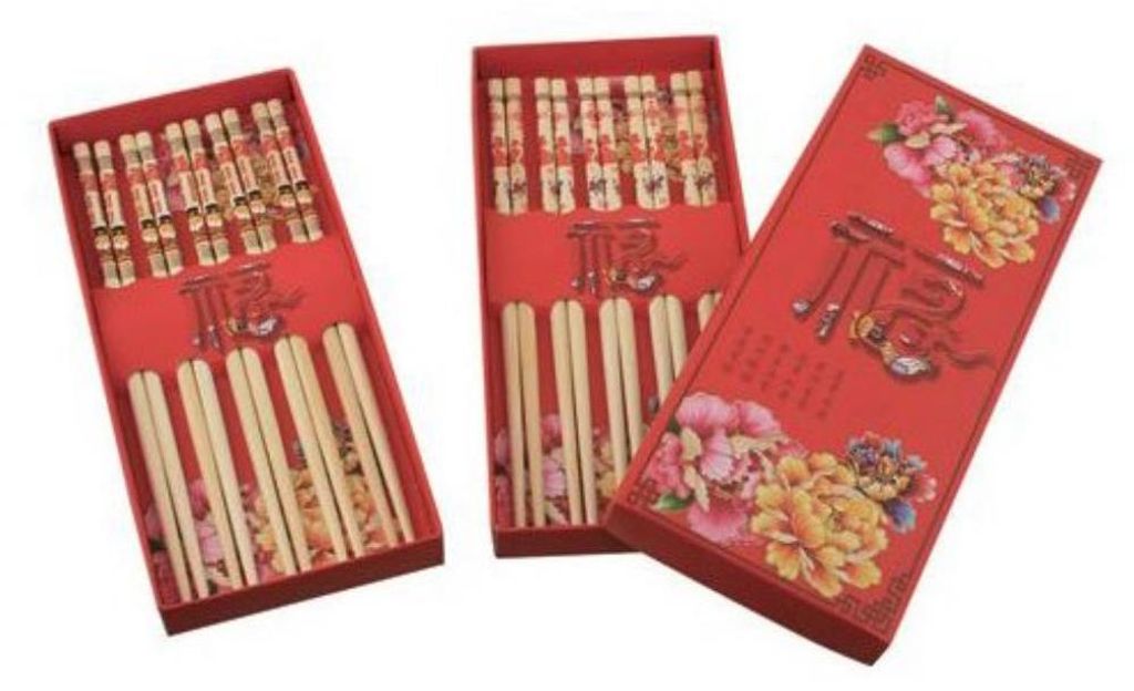 485 Essstäbchen Geschenkset 5 Paar aus Bambus Holz in roter Produktbild 
