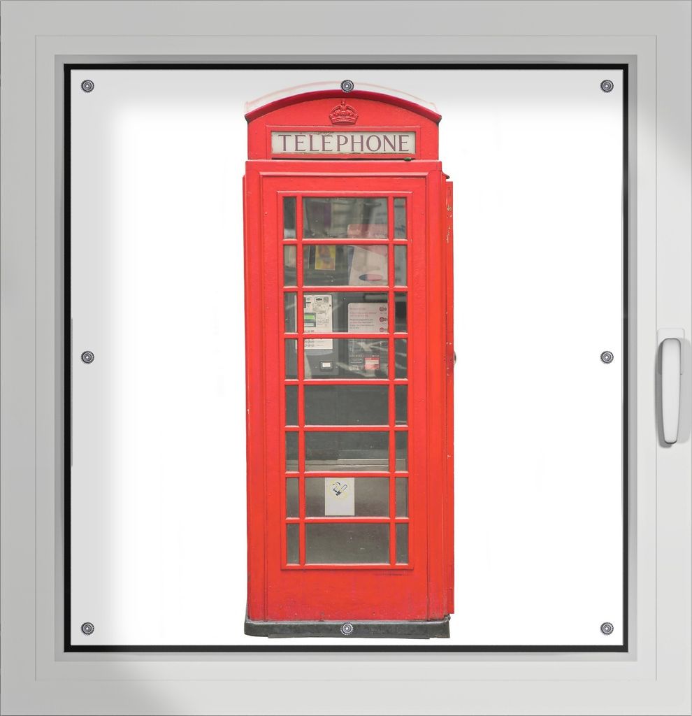 Wallario Lichtschutzbild, Dekorativer Sichtschutz Sonnenschutz 96 x 100 cm mit Motiv: London Rote Telefonzelle - Verdunklung ohne Bohren
