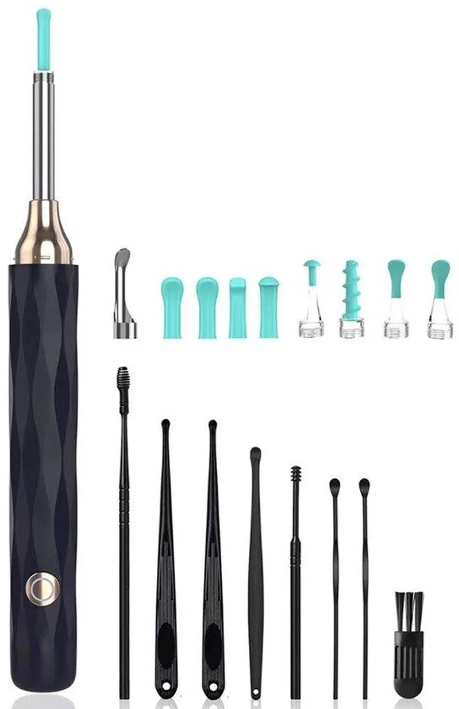 Nettoyeur d'oreilles sans fil bleu marine à embouts souples interchangeables