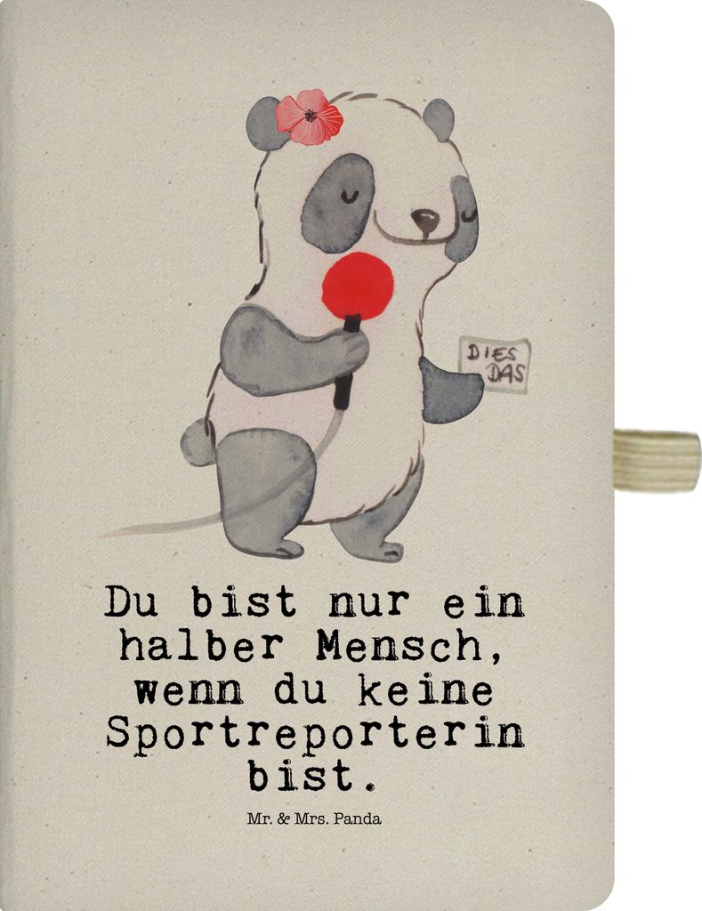 Mr. & Mrs. Panda Skizzenbuch Sportreporterin Herz - Transparent - Geschenk, Schreibbuch, Kladde, Tagebuch, Journal, notizbuch, Adressbuch, Jubiläum