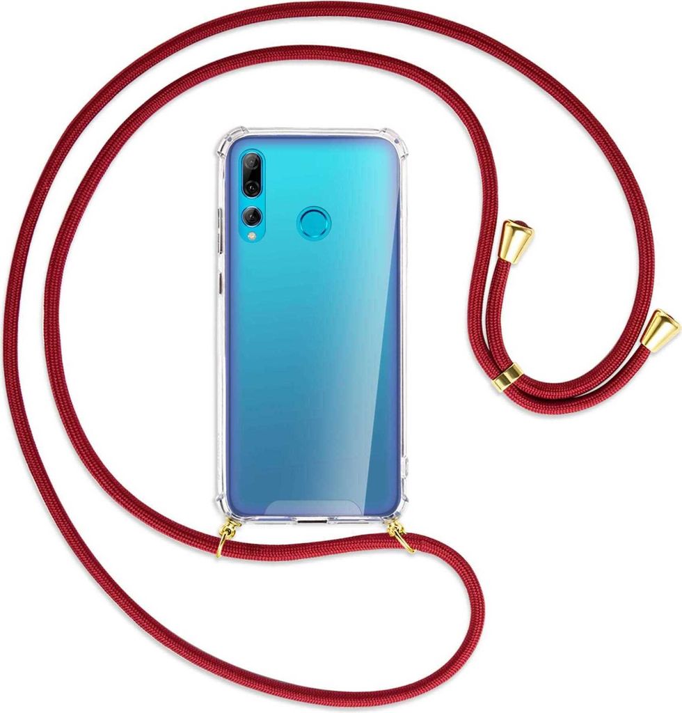 Handykette Backcover-Schutzhülle mit Band (Metall goldfarben) für Huawei P Smart Plus 2019 - dunkelrot