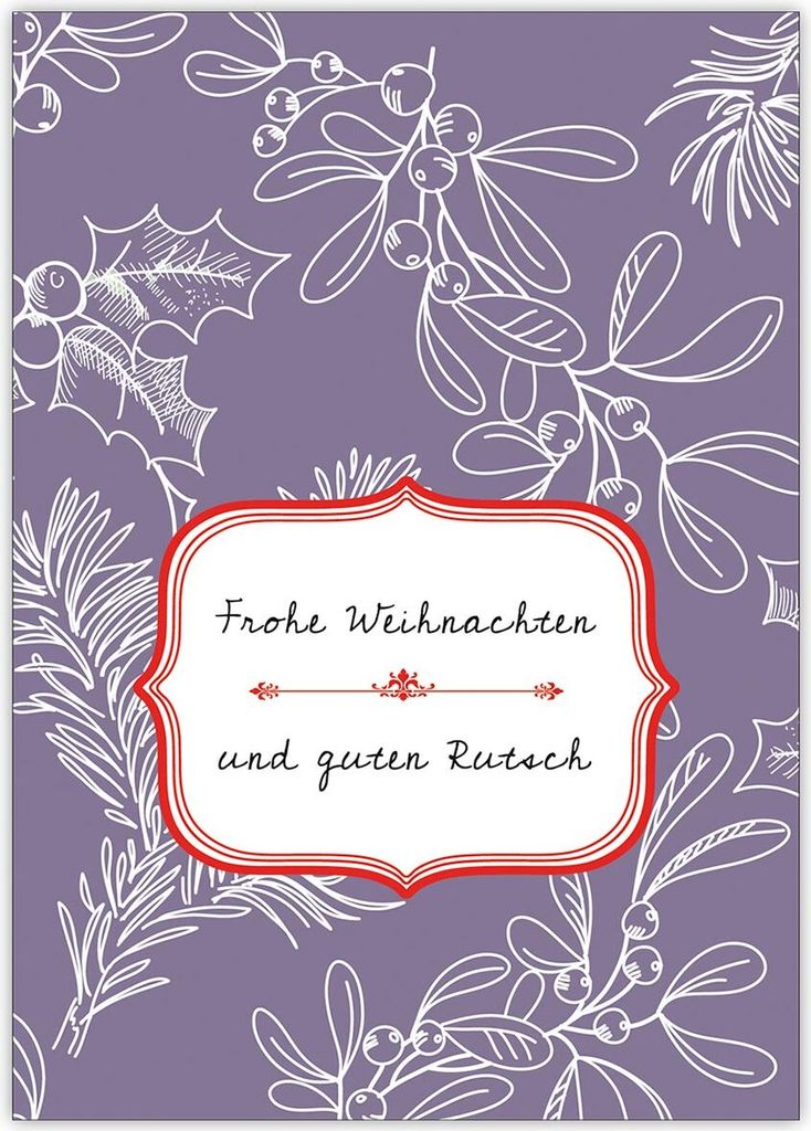 4x Klassische Weihnachtskarte mit Mistel und Stechpalmen Nachbildung: Frohe Weihnachten...
