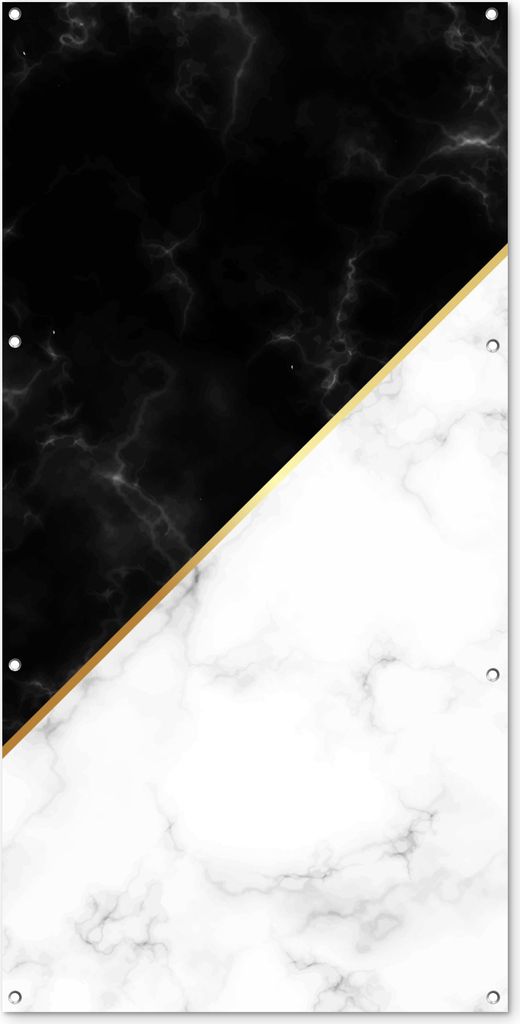 MuchoWow 80x160 cm Outdoor-Poster Gartendeko Sichtschutz Garten Poster für den Garten Marmor - Weiß - Schwarz - Gold