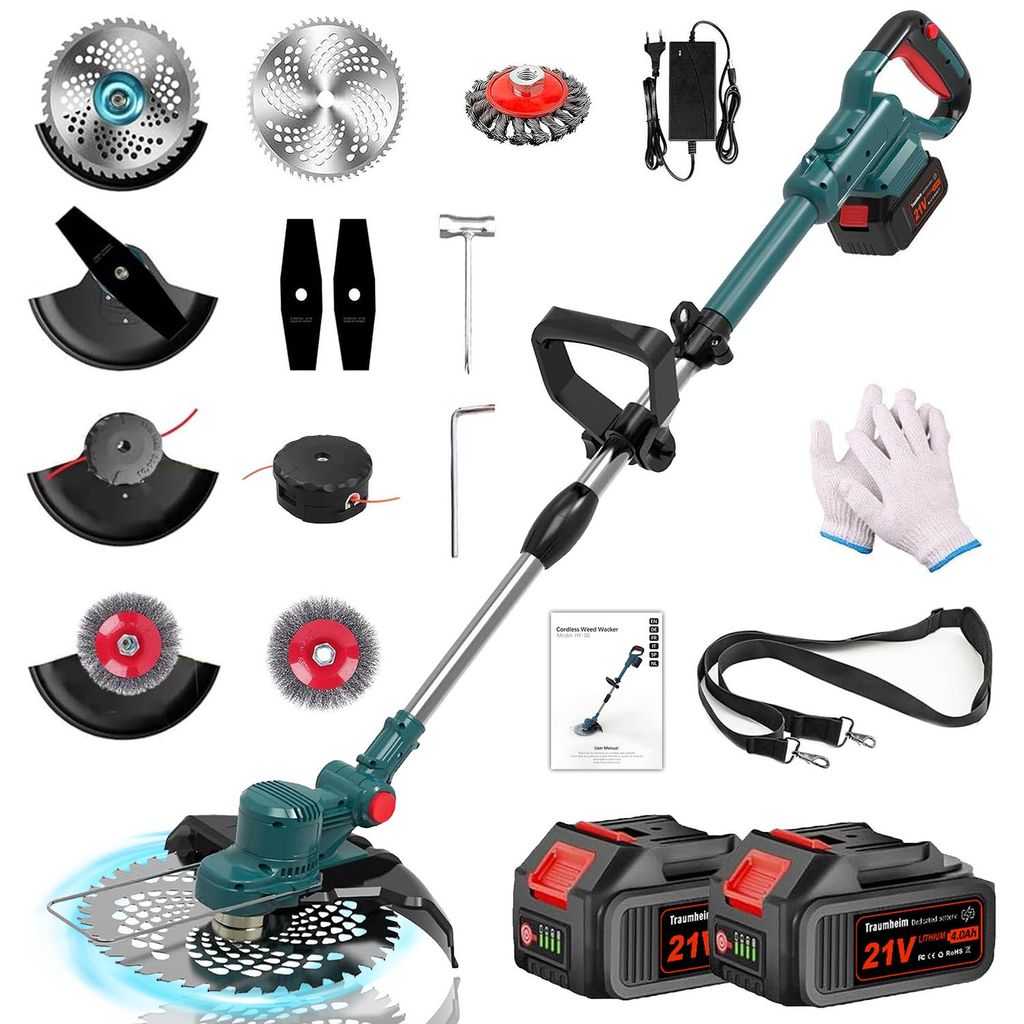 750W Akku Rasentrimmer mit 2× 4000mAh Akku 21V, Produktbild 