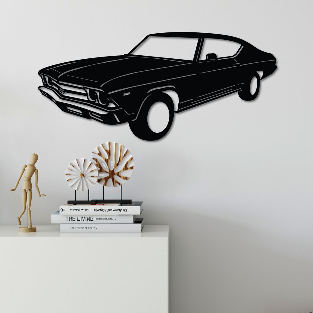 Wallity, Chevrolet Chevelle SS 1969 Malibu, Dekoratives Wandaccessoire aus Metall, Schwarz, 100 % METALL, 60 x 28 cm