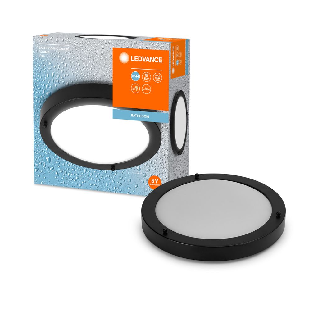 Ledvance Deckenleuchte Badlampe Bathroom Ceiling Schwarz Ø31cm IP44 max. 15W E27