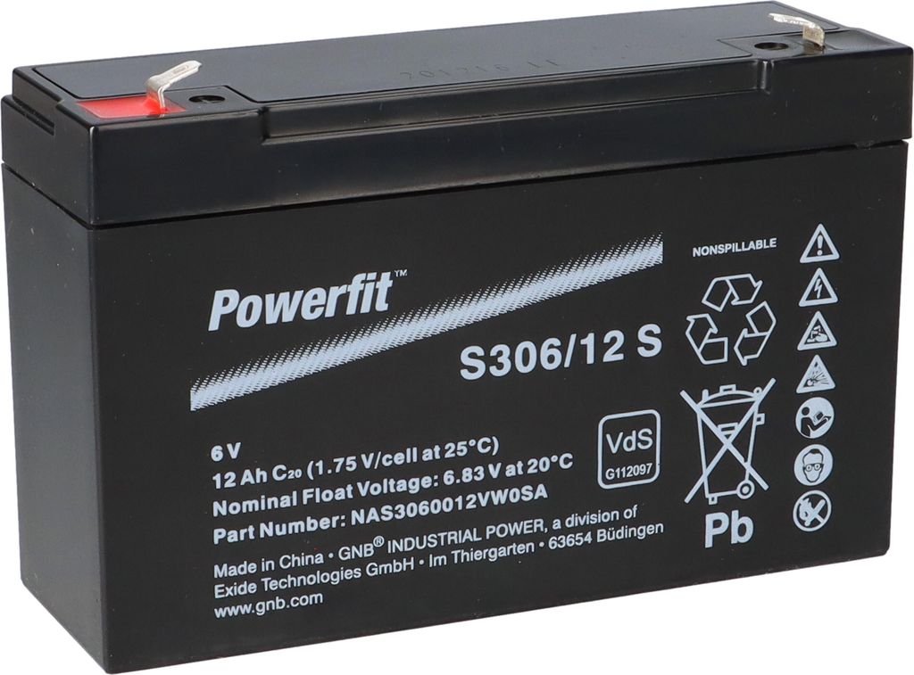 Exide Powerfit Bleiakku AGM 6V 12Ah S306/12 S