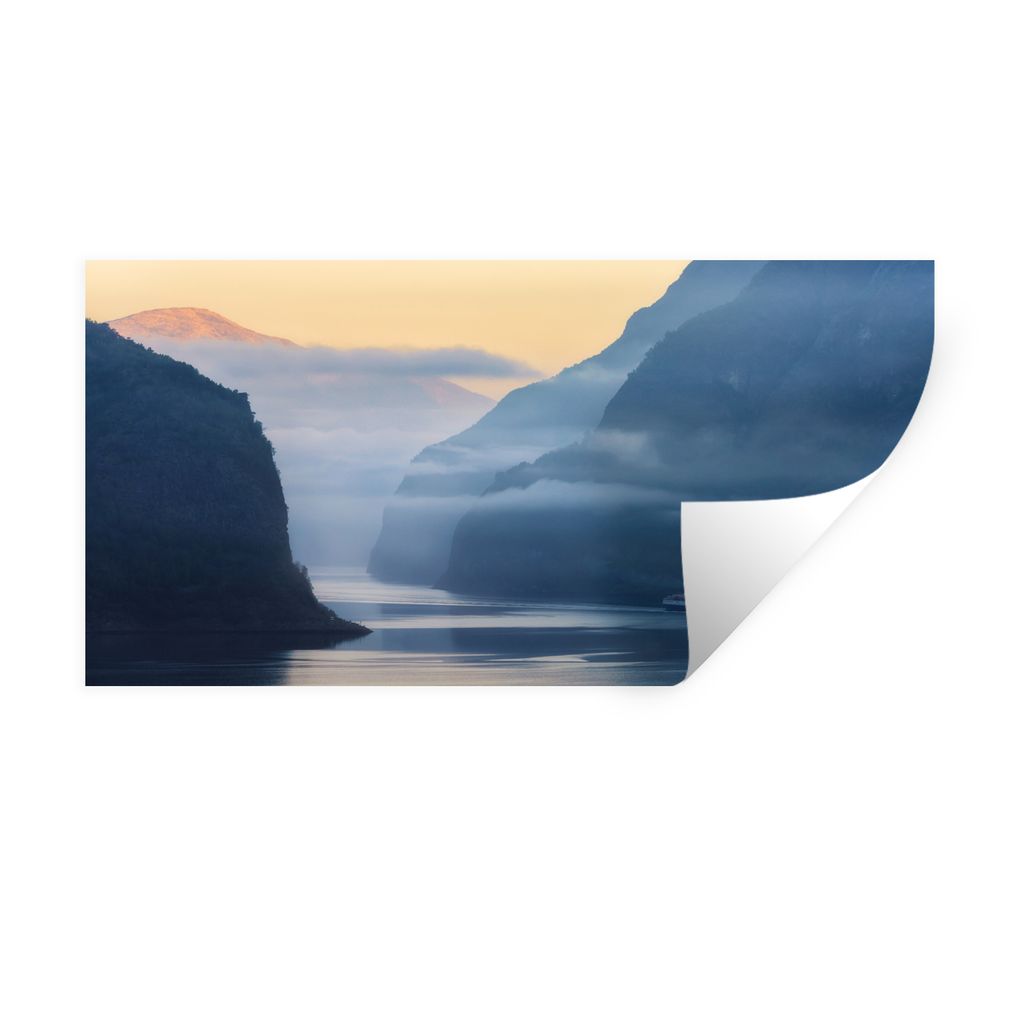 MuchoWow Wandtattoo Wandsticker Wandaufkleber Fjorde in Norwegen Sonnenaufgang 120x60 cm Selbstklebend und Repositionierbar - Sticker - Dekorfolie