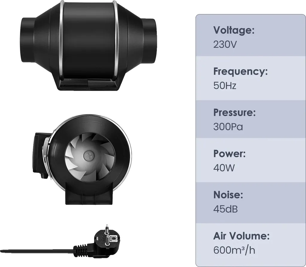 Ventilateur extracteur 150 mm contre humidité et odeurs 600 m³/h