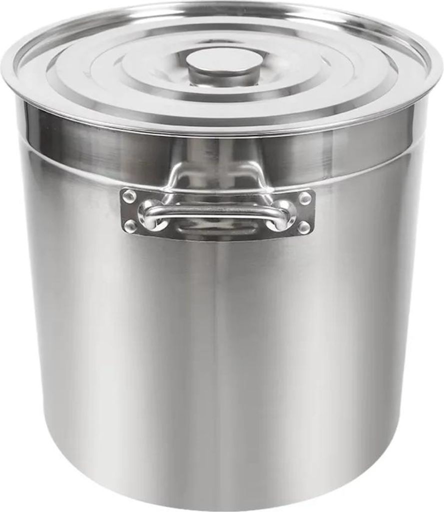 Topf aus Edelstahl - Suppen- & Fleischtopf - Große Kapazität - Mit Deckel und Griffen - Zum Schmoren, Kochen & Warmhalten