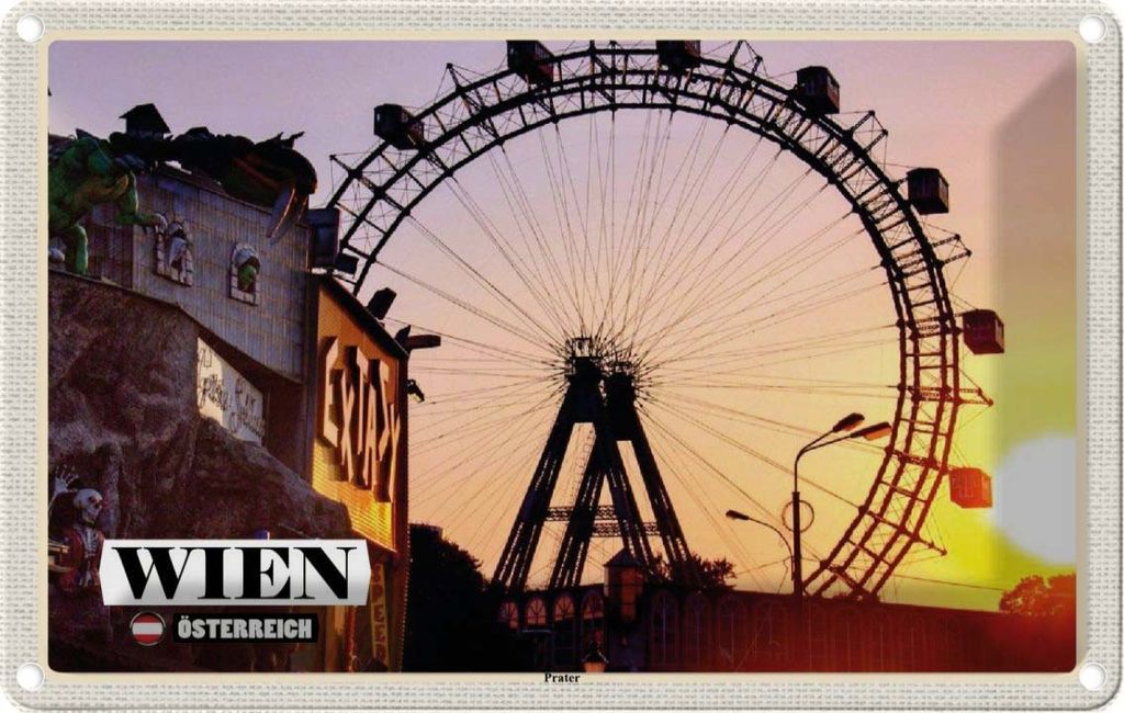 vianmo Blechschild 12x18 cm Wien Österreich Prater Riesenrad Bildmotiv Reisemotiv Abenteuer Reisen