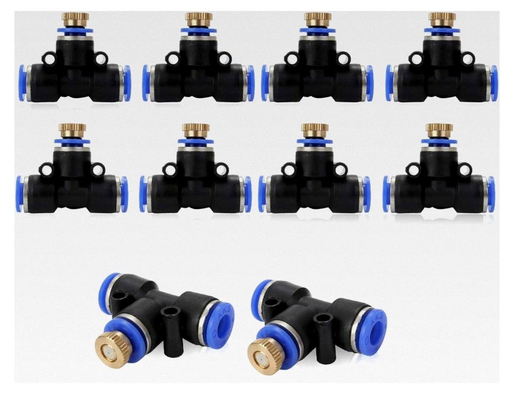 10 x T-Stück Wasserrohrverbinder mit Messing-Nebeldüsen, Zubehör für Outdoor-Misting-Systeme