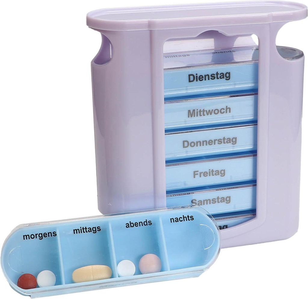 Tablettenbox 7 Tage mit 4 Fächern pro Tag morgens mittags Produktbild 