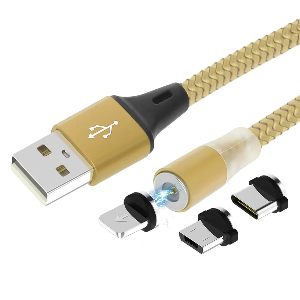 Dilwe Cavo Magnetico 3 In 1 360° – Ricarica Veloce Da 1m Per Micro USB, Tipo C, IOS – Con Spina Magnetica E Luce LED, Nero