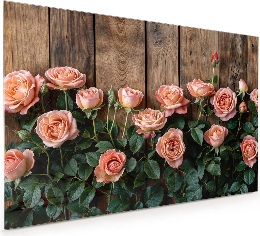Küchenrückwand Spritzschutz Glas mit Motiv Rosen Holzhintergrund 40 x 40 cm