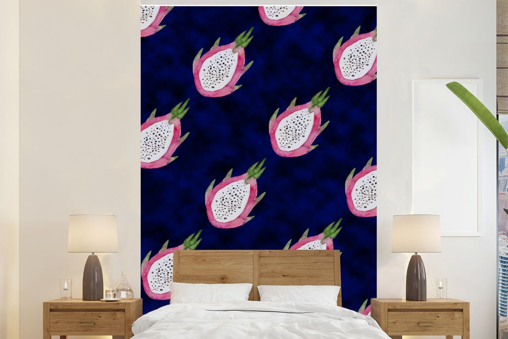 MuchoWow Fototapete für Wohnzimmer oder Schlafzimmer Wandtapete Vinyl Motivtapete Drachenfrucht - Schwarz - 195x300 cm - Das Hintergrundbild