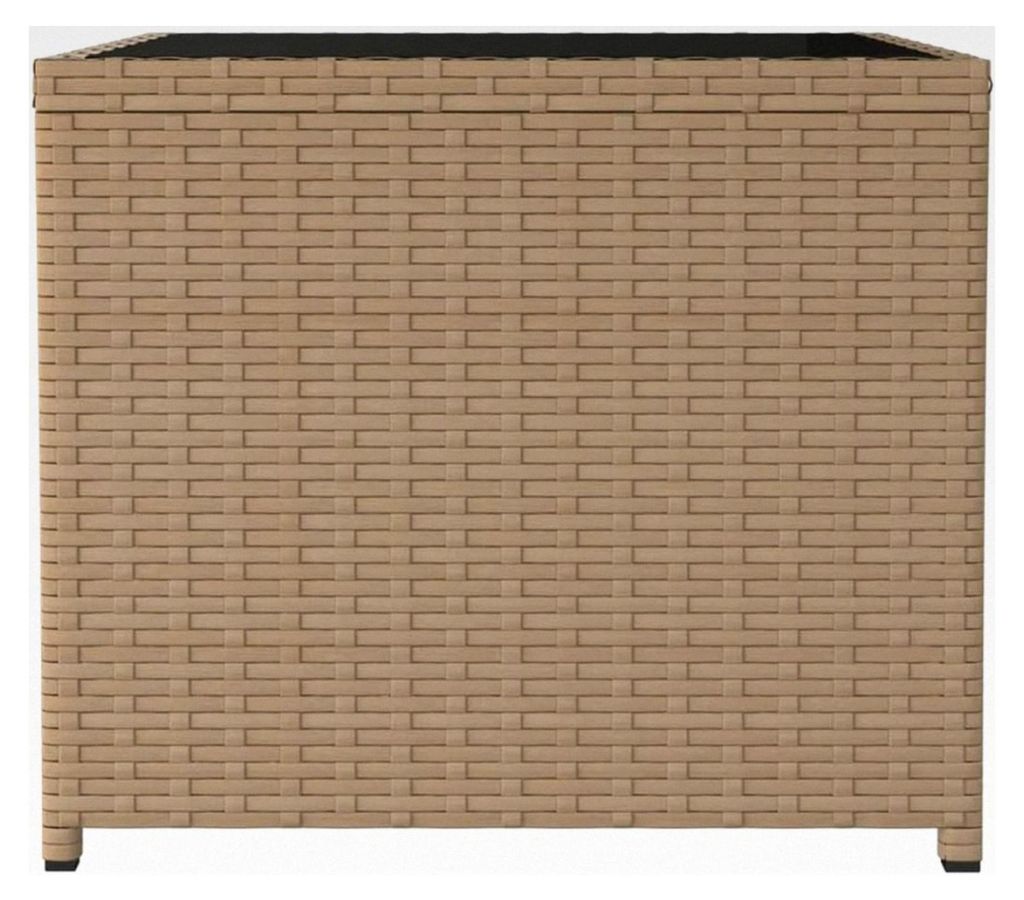 Teetisch, Tischplatte aus Glas, Beige, Polyrattan, Hartglas, Beistelltisch für Wohnzimmer und Schlafzimmer