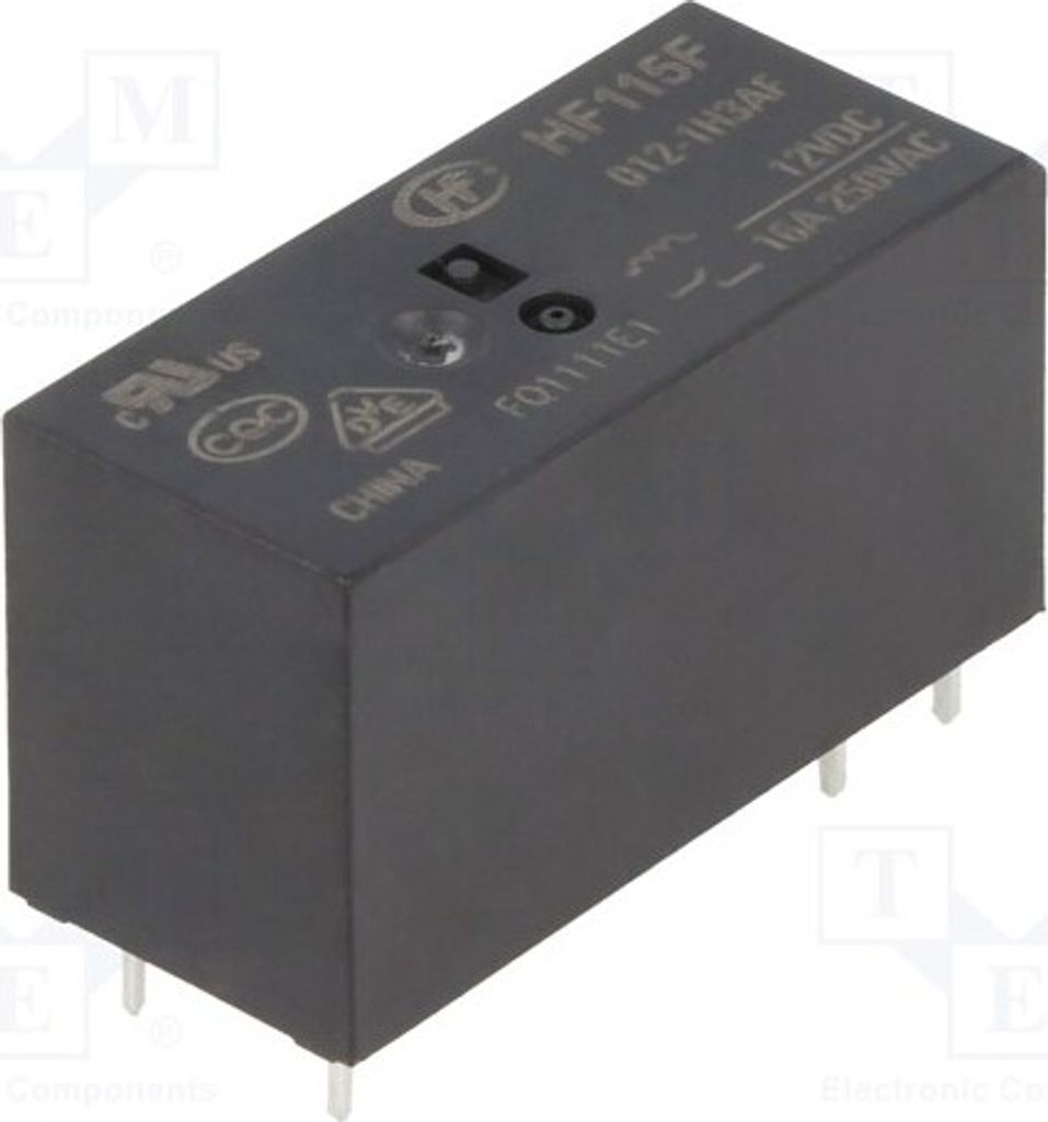 1x Relais: elektromagnetisch USpule : 12VDC 16A/250VAC HF115F/012-1H3AF Elektrom