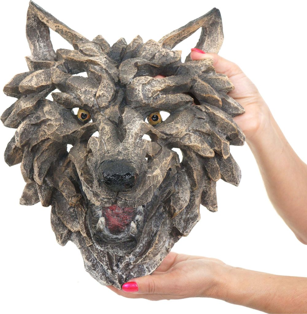 Deko Schädel HWC-H41, Wanddeko Kopf Trophäe, Polyresin Indoor Outdoor Wolfskopf 32cm