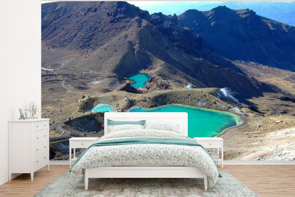 MuchoWow Fototapete für Wohnzimmer oder Schlafzimmer Wandtapete Vinyl Motivtapete Smaragdseen im Tongariro-Nationalpark in Neuseeland - 350x260 ...