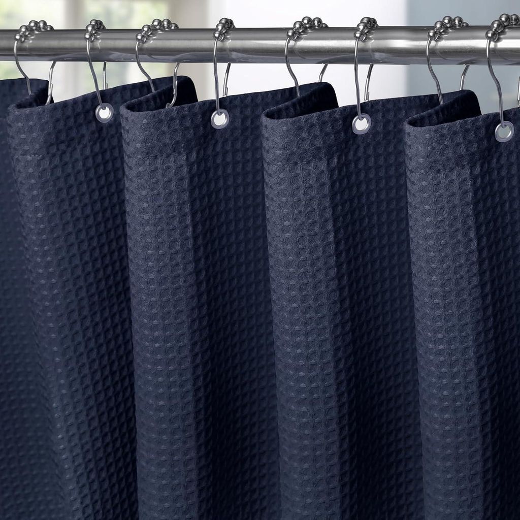 Duschvorhang Waffelstoff Marineblau 275 x 182 cm mit Produktbild 