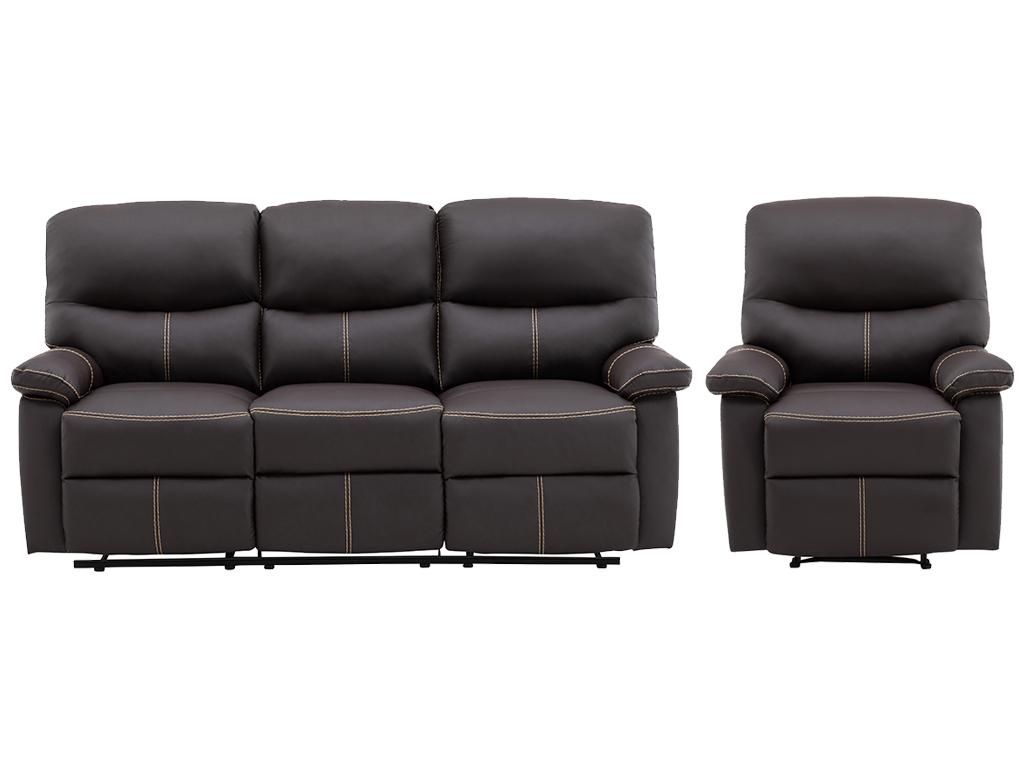 Couchgarnitur Relax 3+1 - Kunstleder - Braun - CANBY Produktbild 