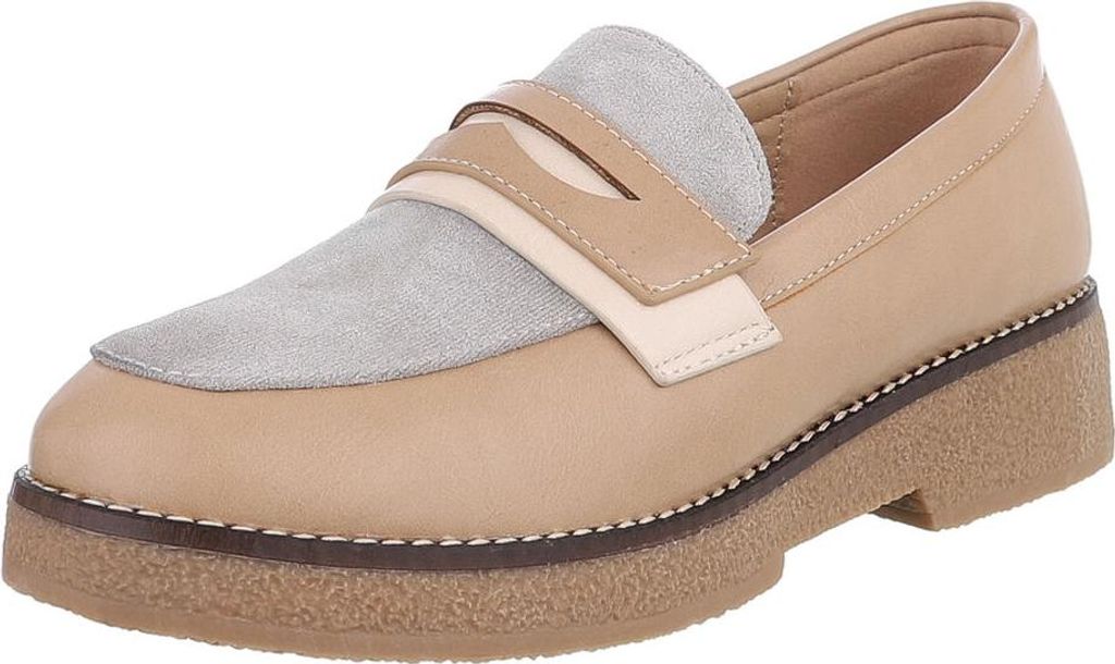 Ital-Design Damen Halbschuhe Mokassins Wildlederoptik, Lederoptik Slipper 90169322 Hellbraun Gr. 37