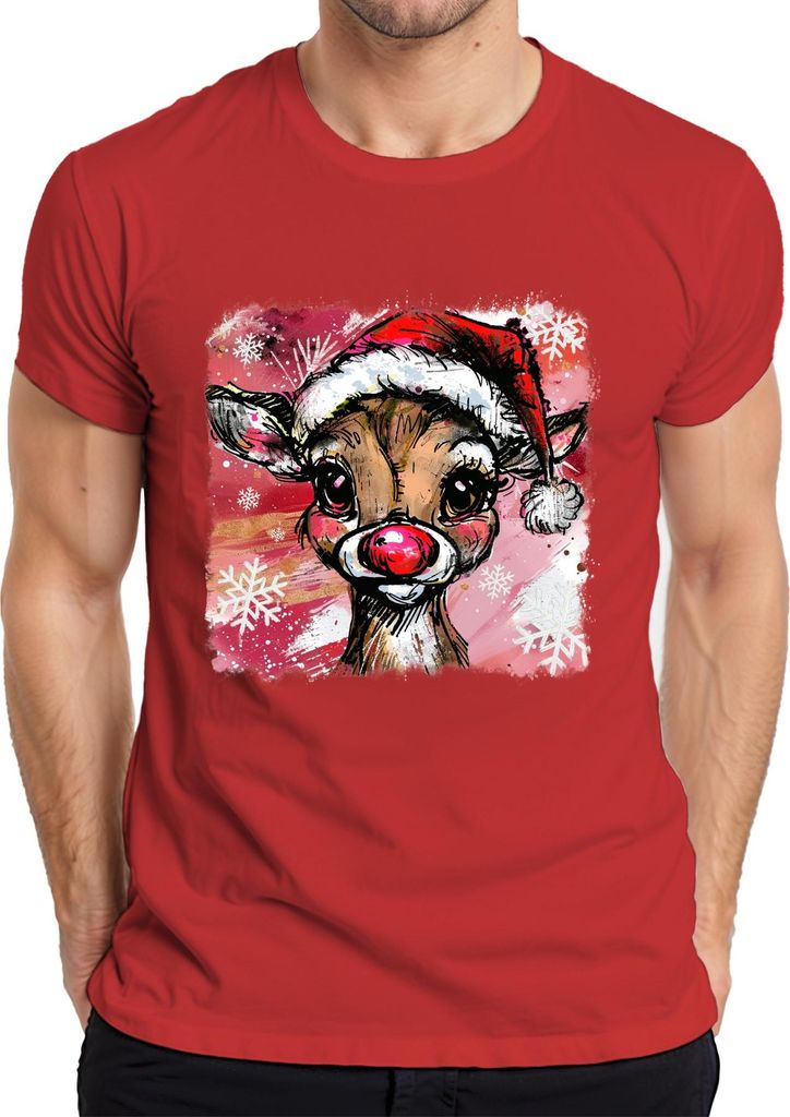 Rudolph Weihnachtsrentier rote Nase Weihnachten niedlich Retro Herren T-Shirt, Rot, XL