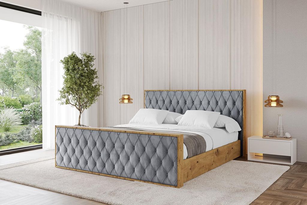 ALTDECOR Polsterbett mit Bettkasten - ENZO5-Z - 140x200 Grau Casablanca- Bett mit Kopfteil und Fußteil, Boxbett ohne Matratze, Doppelbett mit Stau...