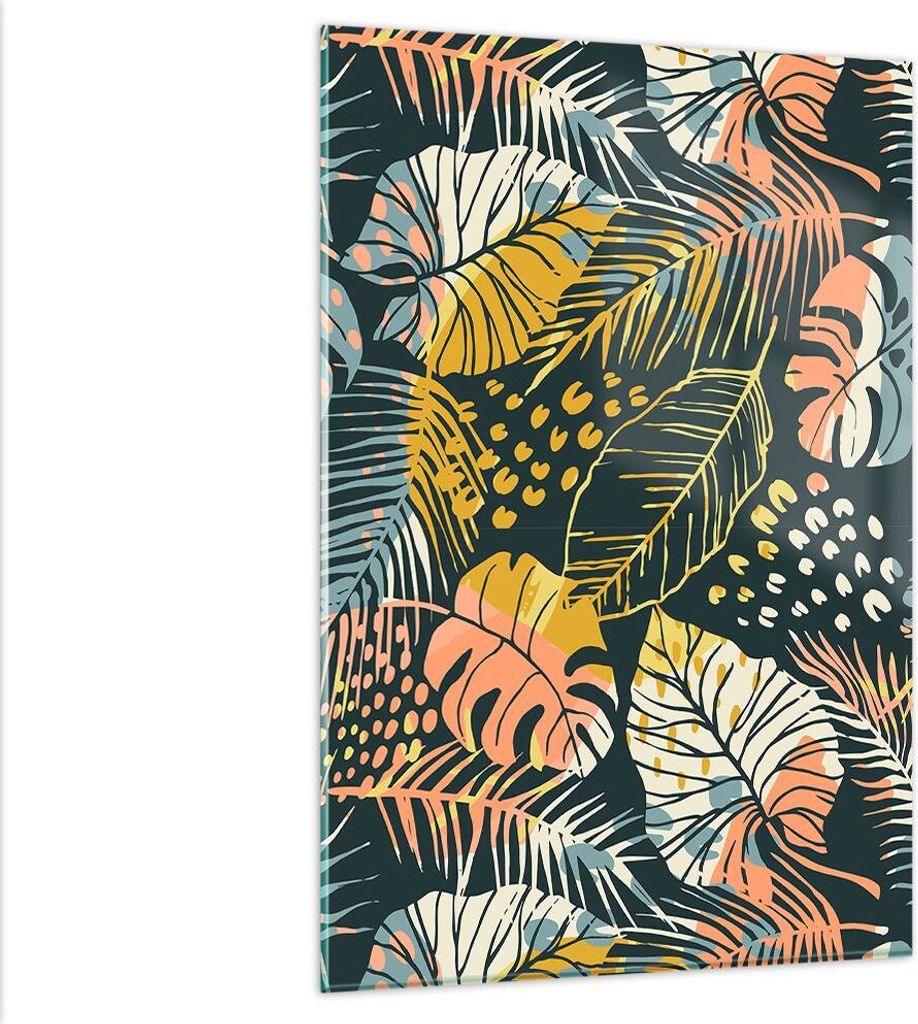 Bilder auf glas - Einteilig - Blätter modern bunt - 80x120cm - Glasbilder - Wandbilder - Bilder - zum Aufhängen bereit - Wanddekoration aus Glas ...