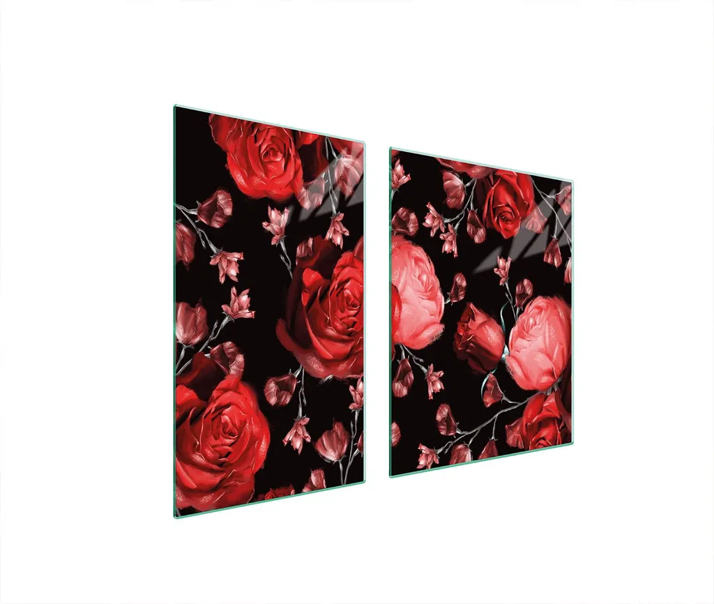 Set 2 Copri Piano Cottura Vetro Temperato 100x52 - Rose Rosso Chic