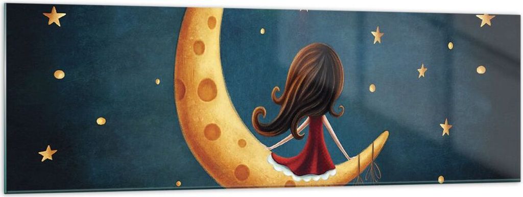 Bilder auf glas - Einteilig - Kinder Mädchen Mond - 160x50cm - Glasbilder - Wandbilder - Bilder - zum Aufhängen bereit - Wanddekoration aus Glas ...