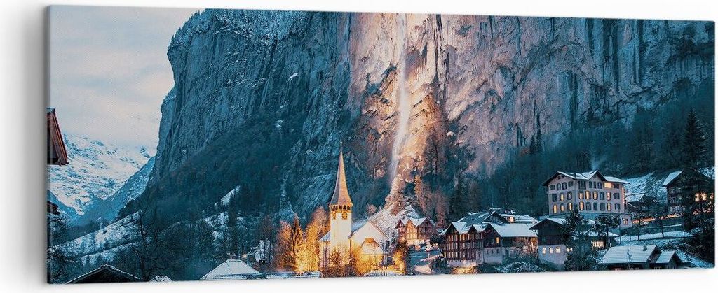 Bild auf Leinwand - Leinwandbild - Einteilig - Lauterbrunnen Schweiz Tal - 140x50cm - Wand Bild - Wanddeko - Wandbilder - Leinwanddruck - Bilder - ...